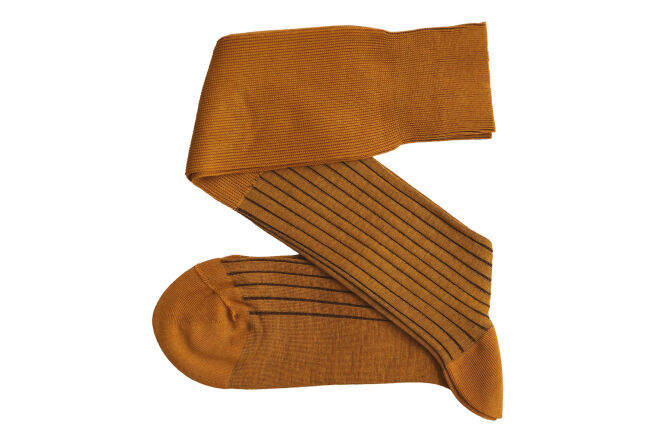 VICCEL / CELCHUK Knee Socks Shadow Stripe Mustard / Brown - Musztardowe podkolanówki z brązowymi wydzieleniami