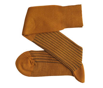 VICCEL / CELCHUK Knee Socks Shadow Stripe Mustard / Brown - Musztardowe podkolanówki z brązowymi wydzieleniami