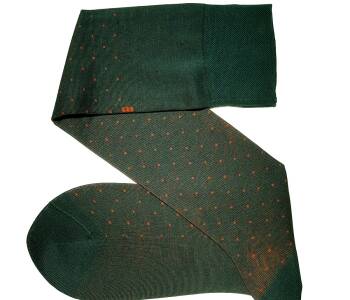 VICCEL / CELCHUK Knee Socks Pin Dots Green / Orange - Zielone luksusowe podkolanówki w pomarańczowe kropki