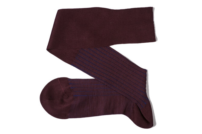 VICCEL / CELCHUK Knee Socks Shadow Stripe Burgundy / Royal Blue - Burgundowe podkolanówki z niebieskimi wydzieleniami