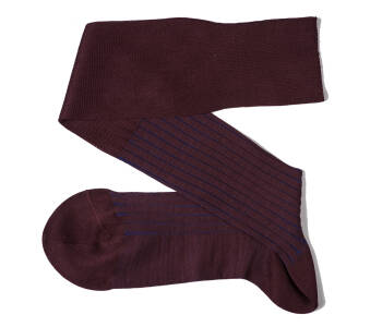 VICCEL / CELCHUK Knee Socks Shadow Stripe Burgundy / Royal Blue - Burgundowe podkolanówki z niebieskimi wydzieleniami