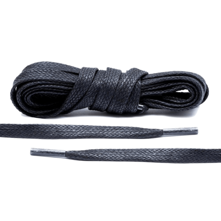 LACE LAB Waxed Shoe Laces 7mm Black - Czarne płaskie woskowane sznurowadła do butów