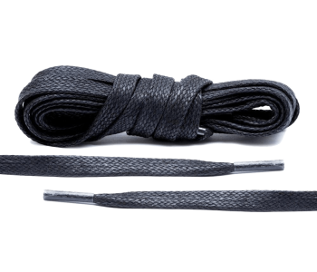 LACE LAB Waxed Shoe Laces 7mm Black - Czarne płaskie woskowane sznurowadła do butów