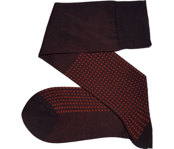 VICCEL / CELCHUK Knee Socks Square Dots Dark Brown / Orange - Brązowe podkolanówki z pomarańczowymi akcentami