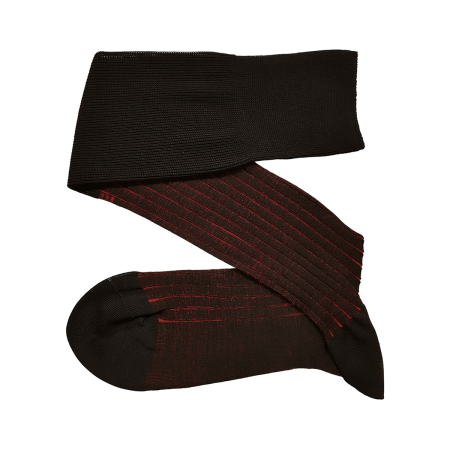 eleganckie bawełniane podkolanówki męskie viccel knee socks shadow stripe black red