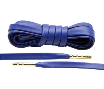 LACE LAB Luxury Leather Laces 6mm Blue & Gold Plated - Niebieskie skórzane sznurowadła ze złotymi końcówkami