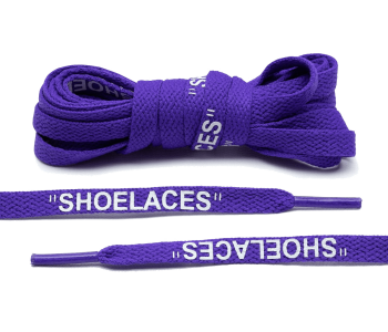 LACE LAB OFF-WHITE Laces 8mm Neon Purple - Purpurowe płaskie sznurowadła z białym napisem