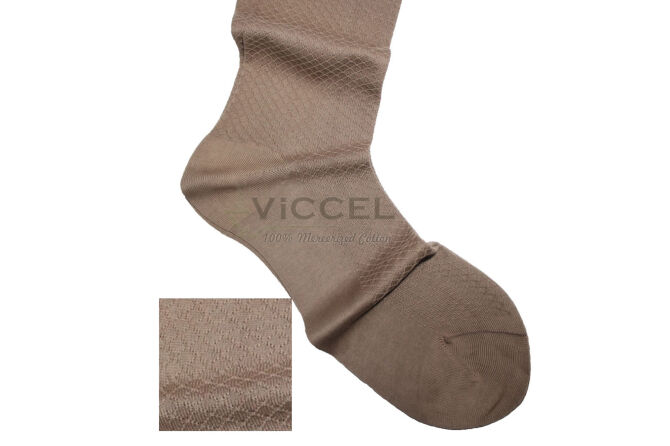 VICCEL / CELCHUK Socks Fish Skin Textured Tan - Jasno brązowe eleganckie skarpety z teksturą