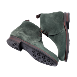 Zamszowe buty formalne męskie klasyczne typu boots szyte metodą goodyear welted koloru zielonego. Zamszowe trzewiki męskie