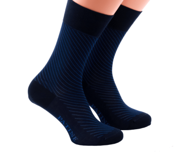PATINE Socks Diagonal Navy Blue / Royal Blue - Granatowo niebieskie luksusowe skarpety męskie