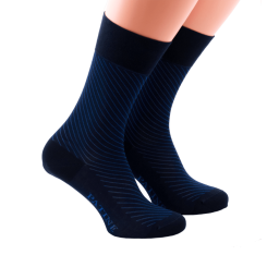 PATINE Socks Diagonal Navy Blue / Royal Blue - Granatowo niebieskie luksusowe skarpety męskie