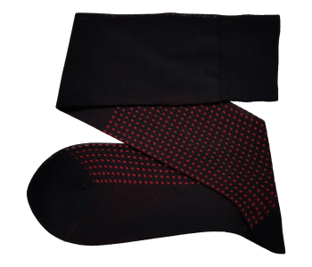 VICCEL / CELCHUK Knee Socks Square Dots Black / Red - Czarne podkolanówki w czerwone kwadratowe kropki