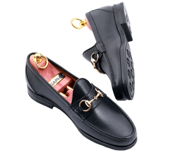 TLB MALLORCA Penny Loafers KIOWA 2502 I F Hatch Grain Black - czarne loafersy męskie