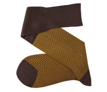 VICCEL / CELCHUK Knee Socks Herringbone Brown / Mustard - Brązowe podkolanówki z musztardowymi akcentami