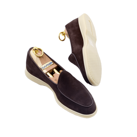 CiemnoBrązowe zamszowe loafersy na gumowej podeszwie Yanko Kudu Belgian loafers 5083