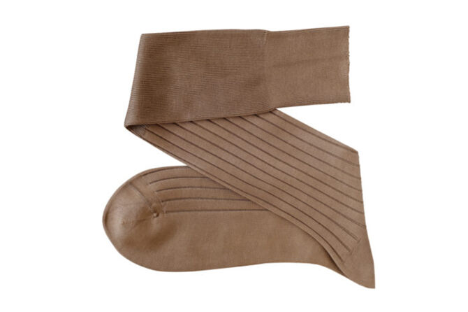 VICCEL / CELCHUK Knee Socks Solid Tan Cotton - Jasno brązowe luksusowe podkolanówki