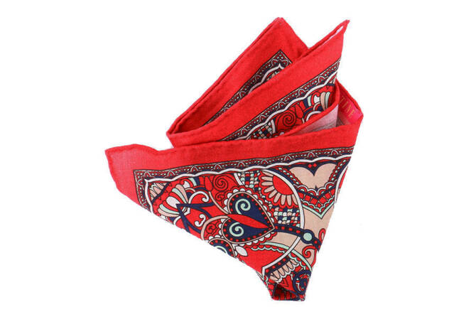 Pocket Square Wool PATHW1620_1 Red HANDROLLED - Wełniana poszetka z ręcznie rolowanymi brzegami