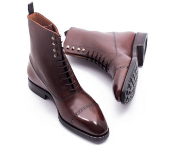YANKO Balmoral Boots 755Y F Brown & Scotch Grain Leather - brązowe trzewiki męskie