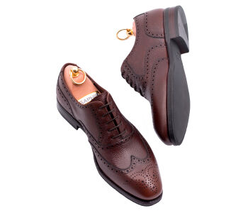 TLB MALLORCA Full Brogues Wing Tip MORRISON 527C G Brown Scotch Grain Leather - brązowe brogsy męskie