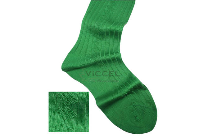 VICCEL / CELCHUK Knee Socks Diamond Textured Pistacio Green - Pistacjowe luksusowe podkolanówki z diamentową teksturą