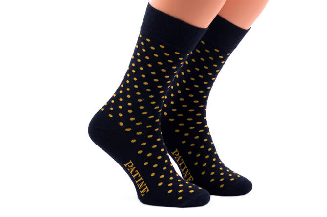 PATINE Socks PAKO02-0126 - Granatowe skarpety w żółte grochy