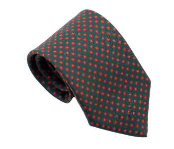 PATINE Tie Printed Silk Floral 2 Vert Fonce HAND MADE - Krawat z drukowanego jedwabiu