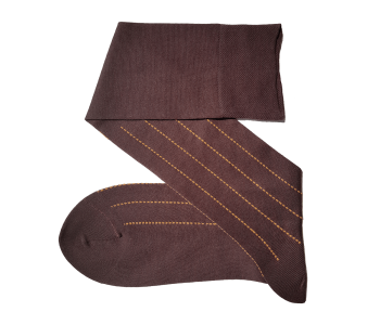 VICCEL / CELCHUK Knee Socks Pindot Stripe Brown / Mustard - Brązowe podkolanówki w musztardowe paski