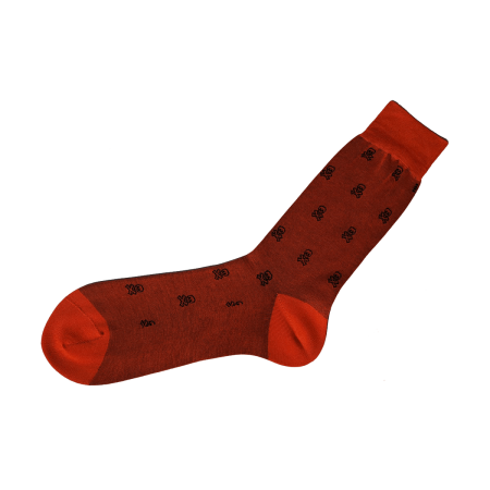 eleganckie pomarańczowe bawełniane skarpety męskie w czarne czachy viccel socks skull orange black